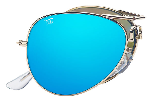 Foldies Gold with Polarized Blue Mirror Lens Folding Aviators | Gold / Blue Mirror