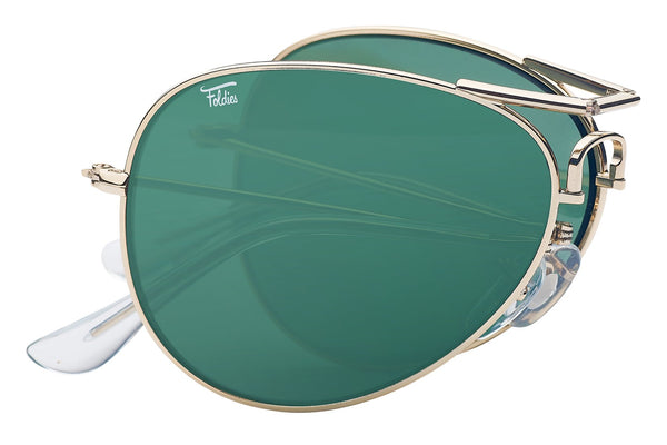 Foldies Gold with Polarized Classic Green Lens Folding Aviators | Gold / Classic Green