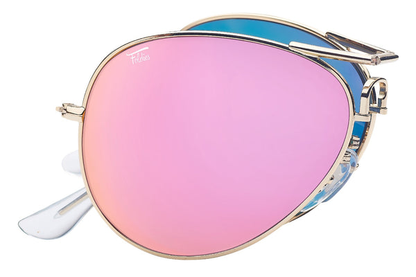 Foldies Gold with Polarized Pink Mirror Lens Folding Aviators | Gold / Pink Mirror