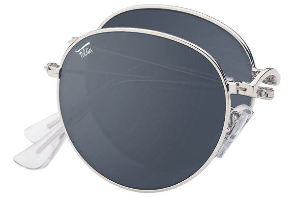 Foldies Silver with Polarized Black Lens Folding Rounds | Silver / Black Lens
