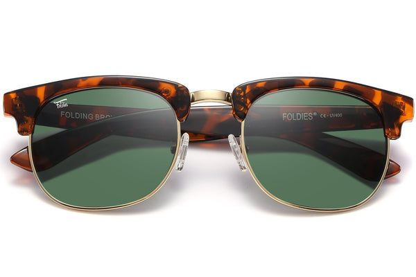 Foldies Tortoise Shell with Polarized Black Lens Folding Browlines | Tortoise Shell / Classic Green Lens