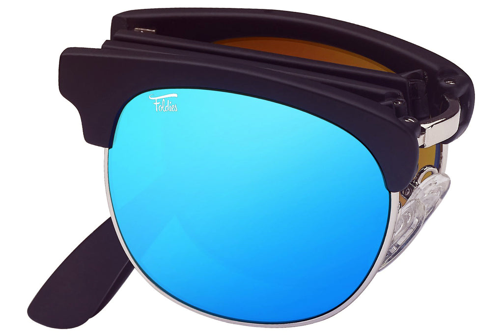 Foldies Clear Gray Folding Browline Sunglasses with Polarized Blue Mirror  Lenses 並行輸入品 財布、帽子、ファッション小物