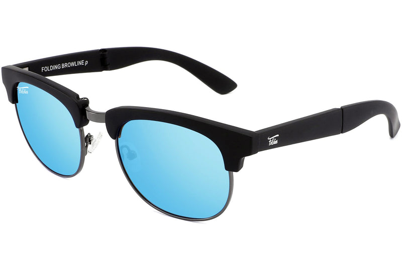 Foldies Matte Black with Polarized Blue Mirror Lens Folding Browlines | Matte Black / Blue Mirror Lens