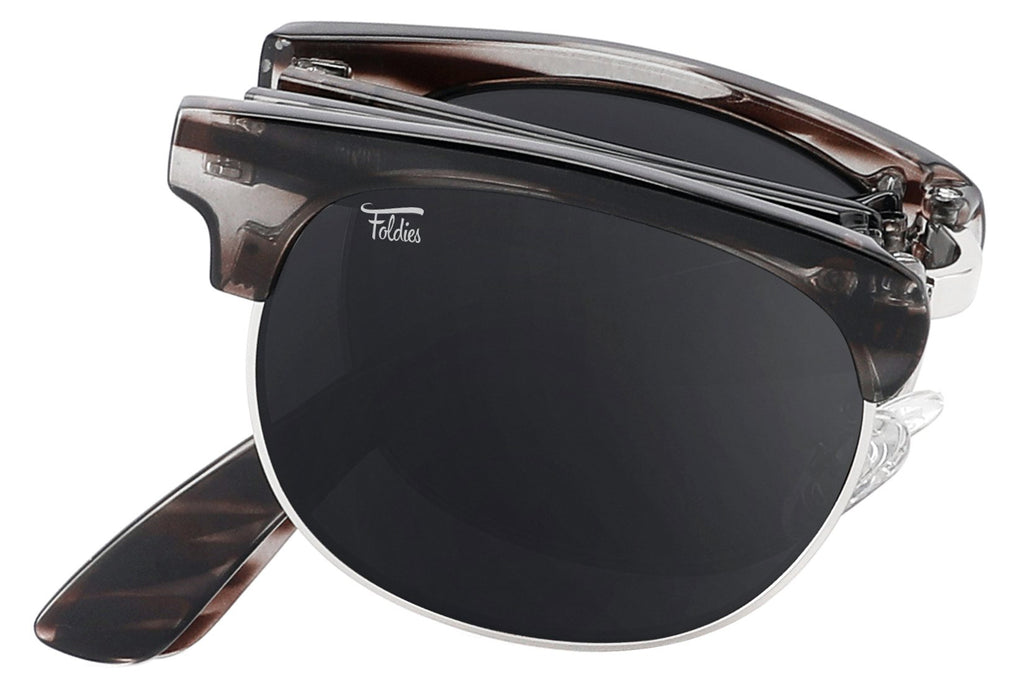 Foldies Clear Gray Folding Browline Sunglasses with Polarized Blue Mirror  Lenses 並行輸入品 財布、帽子、ファッション小物