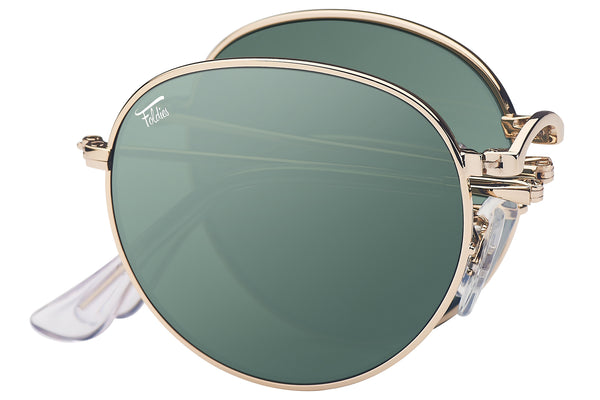 Foldies Gold with Polarized Classic Green Lens Folding Rounds | Gold / Classic Green Lens