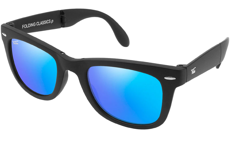 Foldies Matte Black with Polarized Blue Mirror Lens Folding Classics | Matte Black / Blue Mirror