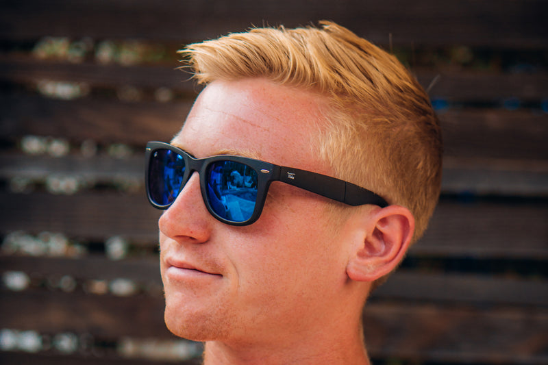 Foldies Matte Black with Polarized Blue Mirror Lens Folding Classics | Matte Black / Blue Mirror