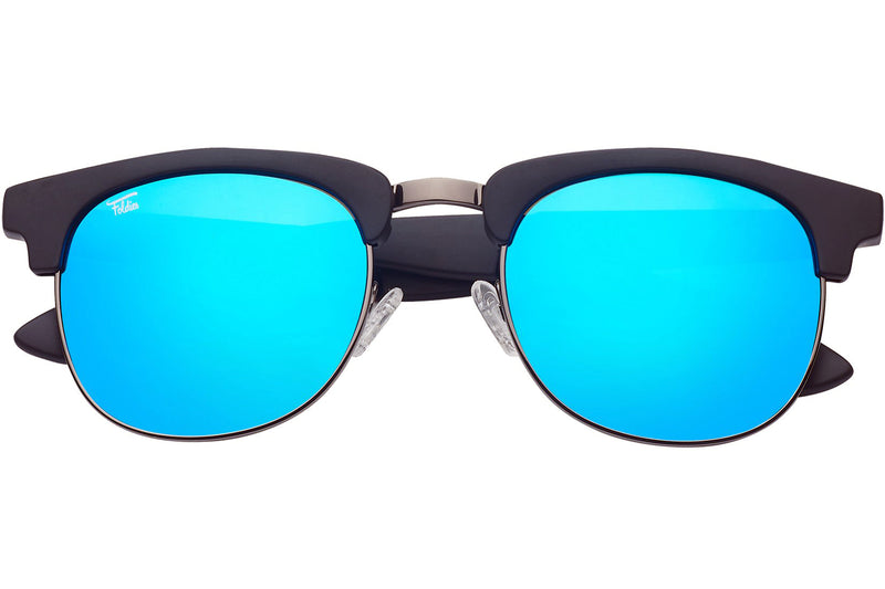 Foldies Matte Black with Polarized Blue Mirror Lens Folding Browlines | Matte Black / Blue Mirror Lens