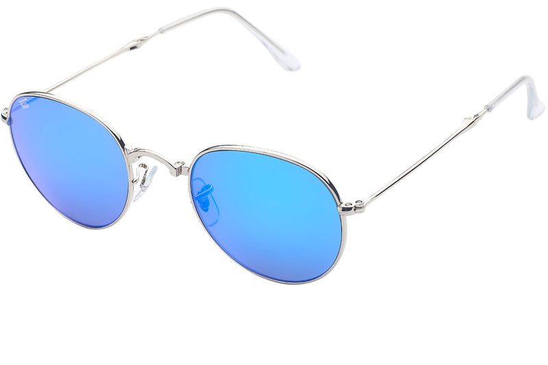 Foldies Silver with Polarized Blue Mirror Lens Folding Rounds | Silver / Blue Mirror Lens
