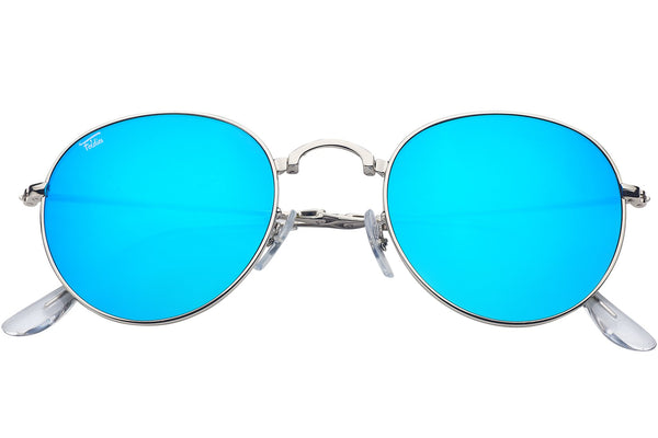 Foldies Silver with Polarized Blue Mirror Lens Folding Rounds | Silver / Blue Mirror Lens
